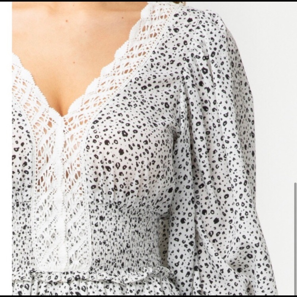 White lace trim micro leopard print summer cute women’s dress - Picture 4 of 4